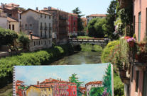 watercolor sketch of Vicenza, Italy on location