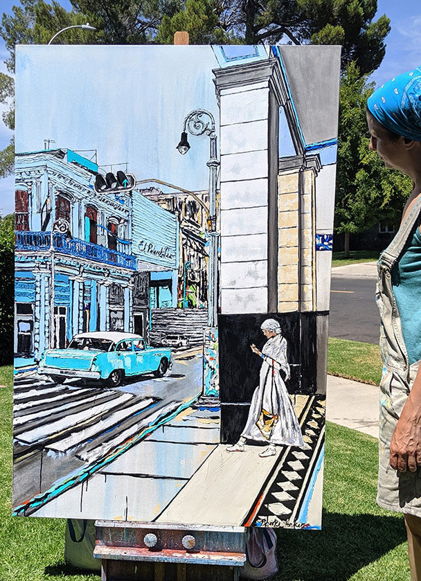 Brooke Harker with the finished “A Havana Story”