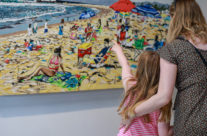 a family viewing “Leisure Day” by Harker at Castelli Artspace