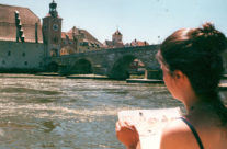 Brooke Harker sketching along the river in Regensburg, Germany