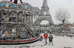 Le Moment de Jouer | 36″ x 54″ | ink & acrylic on canvas | by Brooke Harker | SOLD