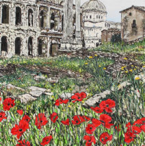 “Spring in Rome”  |  62″ x 35″ | ink, oil and acrylic on canvas | by Brooke Harker | SOLD