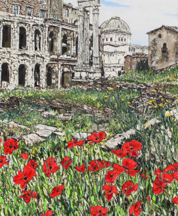 “Spring in Rome”  |  62″ x 35″ | ink, oil and acrylic on canvas | by Brooke Harker | SOLD