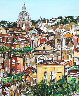 “Una Vista di Roma”  |  ink, oil and acrylic on canvas  |  by Brooke Harker