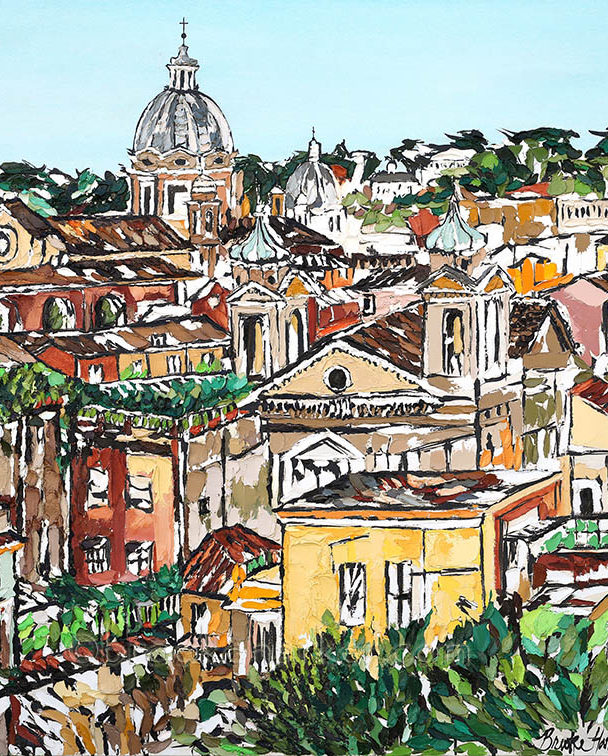 “Una Vista di Roma”  |  ink, oil and acrylic on canvas  |  by Brooke Harker