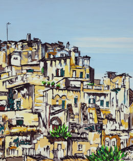 “Remembering Matera” | 48″ x 144″ | ink, oil & acrylic on canvas | by Brooke Harker