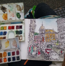 Set up for the watercolor that inspired “All Roads Lead”