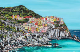Manarola Memories | 62 x 80 | ink oil and acrylic on canvas | by Brooke Harker