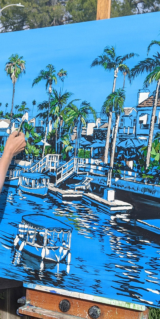 Harker painting the greens of “In The Flow”
