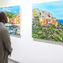 guest looking at “Dalla Finestra” by Brooke Harker