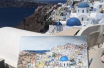 painting of Oia in Santorini Greece