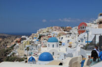 painting in Santorini Greece in the Village of Oia