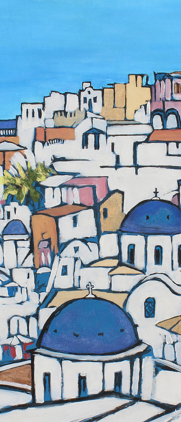 Santorini Dreams |  49 x 72  | ink and acrylic on fabric | by Brooke Harker