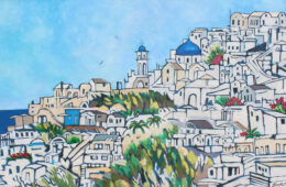 Meet Me in Santorini | 48 x 82 | ink and acrylic on fabric | by Brooke Harker