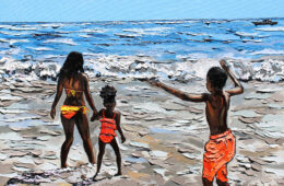 “Wave of Joy” | by Brooke Harker | 20″ x 24″ | ink, oil & acrylic on canvas